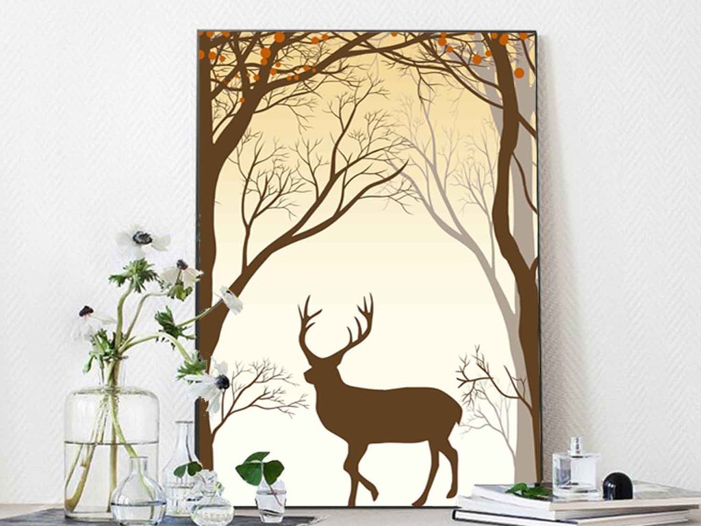 麋鹿森无框画装饰画复古