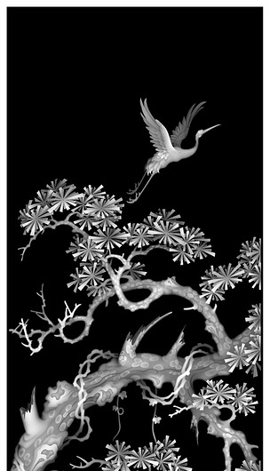 松鹤大衣柜jdp雕刻精雕图灰度图