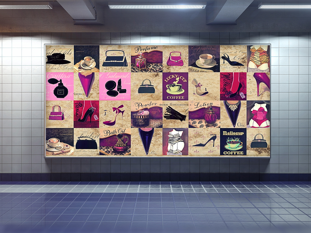 欧美手绘女士服装店化妆品店背景墙