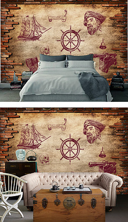 加勒比海盗工装壁画专题模板-加勒比海盗工装壁画图片素材下载-我图网