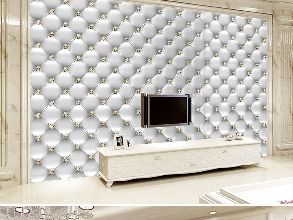 软包钻石欧式皮革欧式电视背景墙