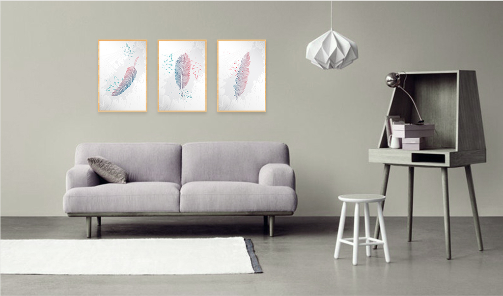 客厅北欧风格彩色羽毛床头沙发墙装饰画图片设计素材-高清psd模板下载