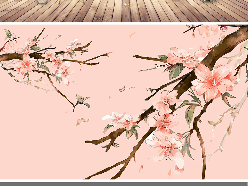 三生三世桃花意境山水背景墙壁画