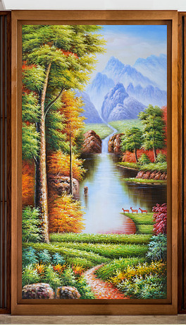 巨幅高清田园森林山水纯手绘艺术油画玄关