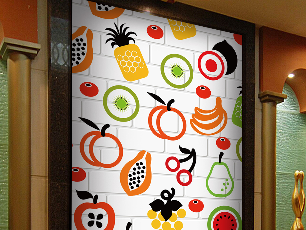 3d墙壁水果店无缝拼接壁纸工装玄关