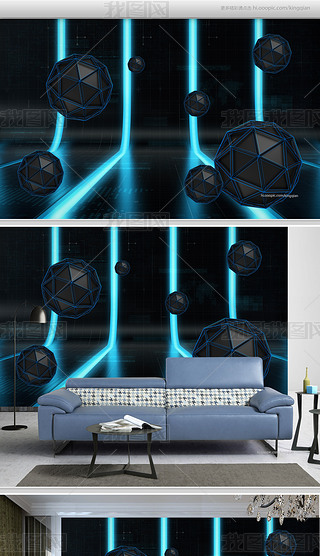炫酷抽象立体空间多面体圆球3d背景墙
