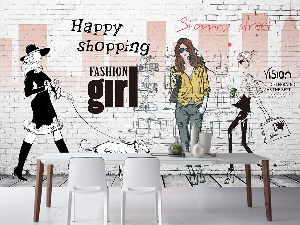 原创时尚美女商场服装店装饰画背景墙