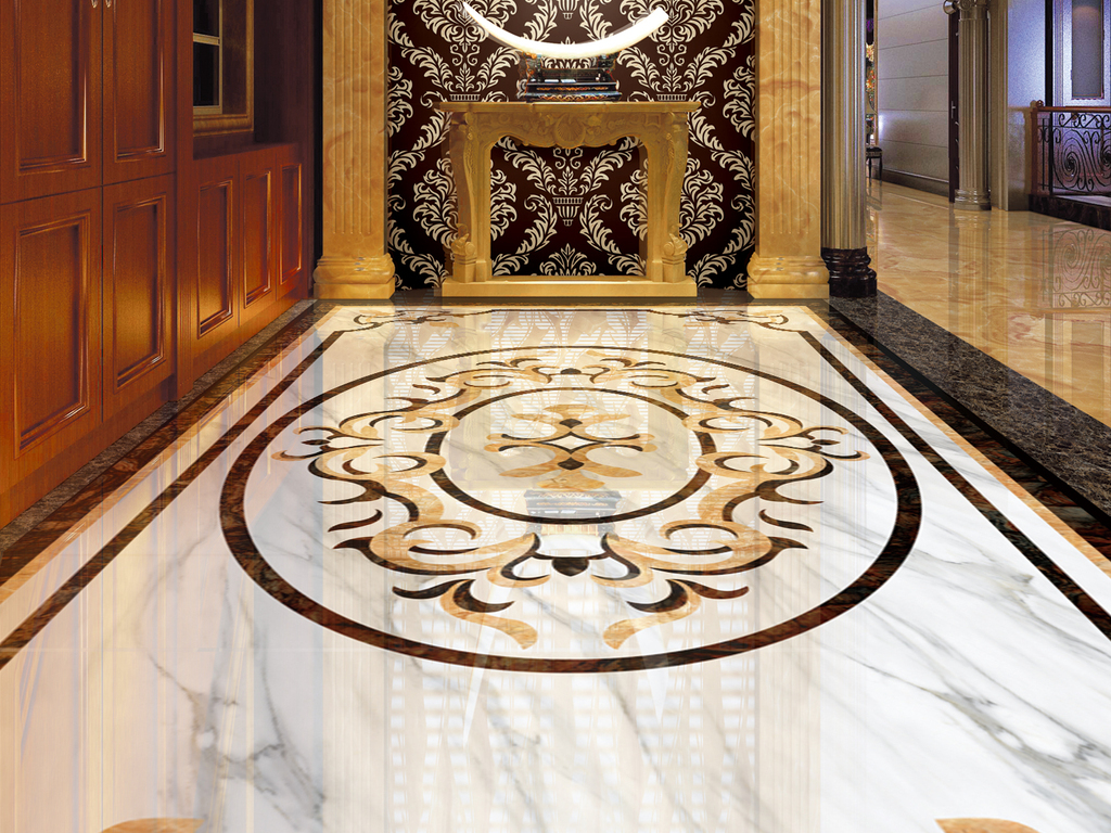 地面装饰 地板 拼花地板 > 超高清高仿大理石水刀石材拼花 素材图片