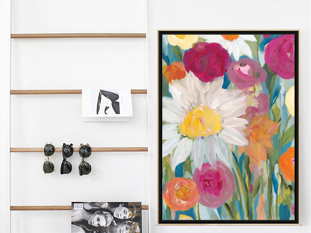 抽象花卉无框画二联装饰画油画意境欧美