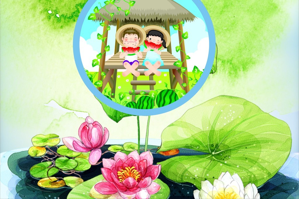 小清新卡通背景吃西瓜花花向往的生活