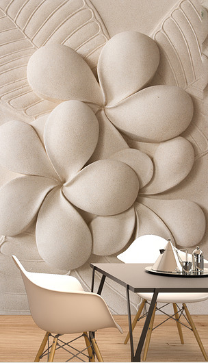 立体浮雕白色砂岩花朵花瓣背景墙