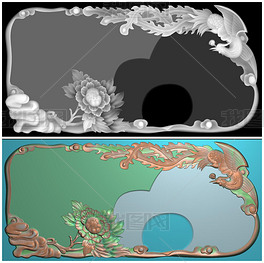 原创凤凰茶盘雕刻精雕图灰度图浮雕图jdp