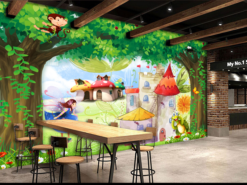 3d森林唯美风景卡通儿童房背景墙图片设计素材-高清psd模板下载(130.