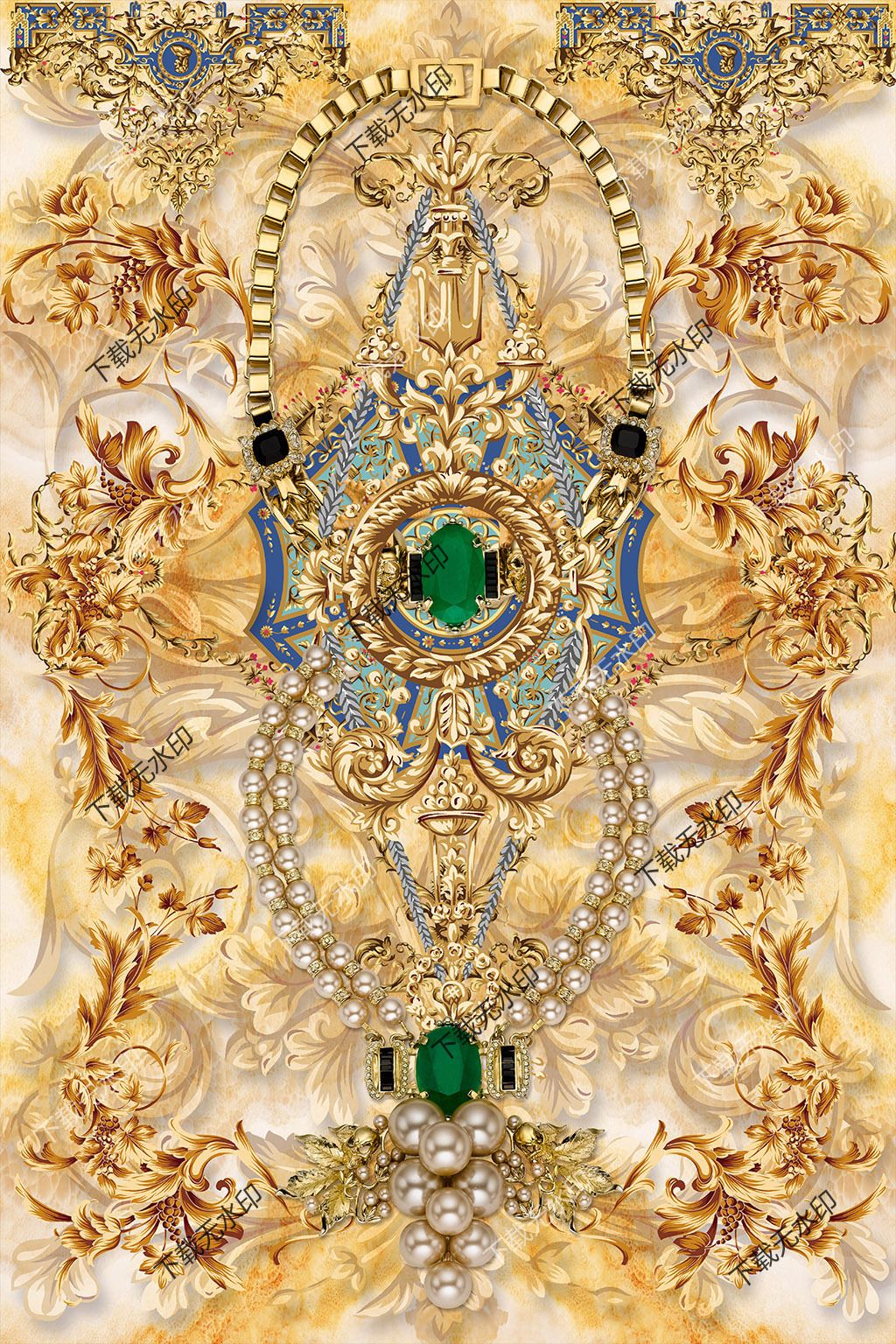 欧式花纹金银珠宝玄关装饰画