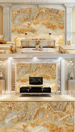 金色年华高清大理石纹材质中式山水背景墙