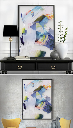 蓝色淡雅北欧手绘抽象立体酒店客厅玄关背景