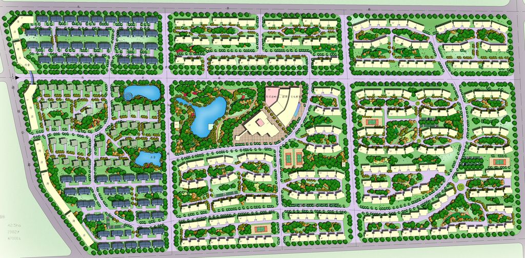 高档小区景观建筑规划psd分层彩色平面图