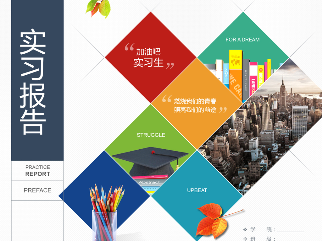 实习报告ppt模板社会实践总结过程与收获