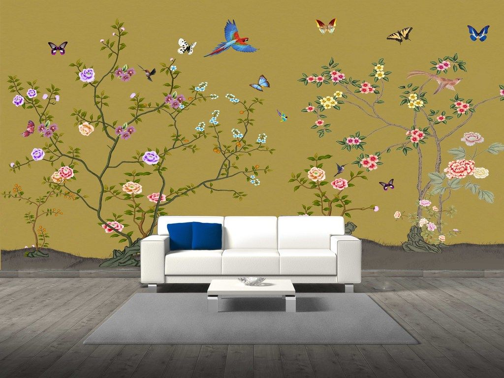 手绘花鸟下载-编号16386348-客厅电视背景墙-我图网