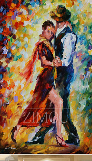 跳舞的一对情侣抽象高清手绘油画玄关
