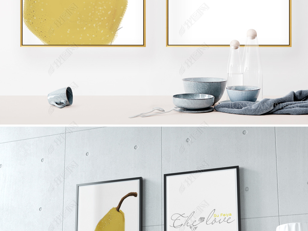 北欧简约无框画金色梨英文字母装饰画