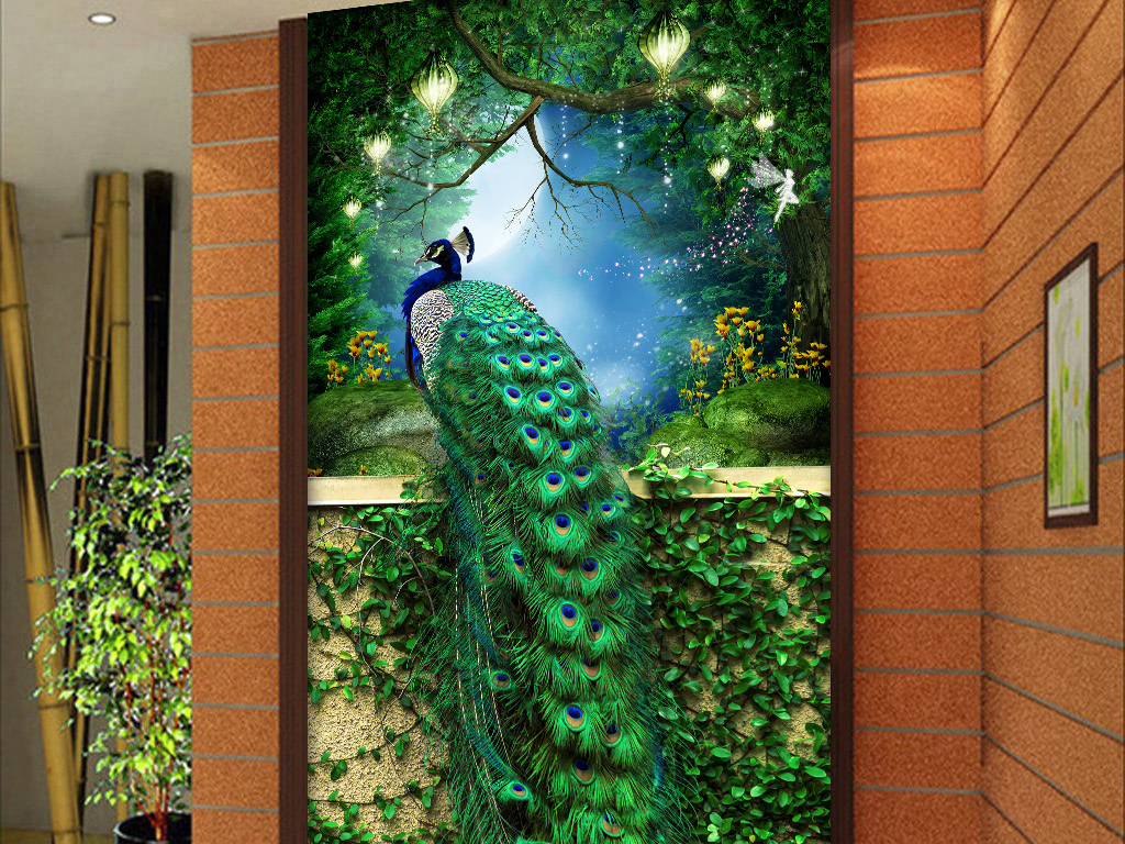 梦幻孔雀浪漫时尚玄关壁画图片设计素材-高清psd模板下载(108.