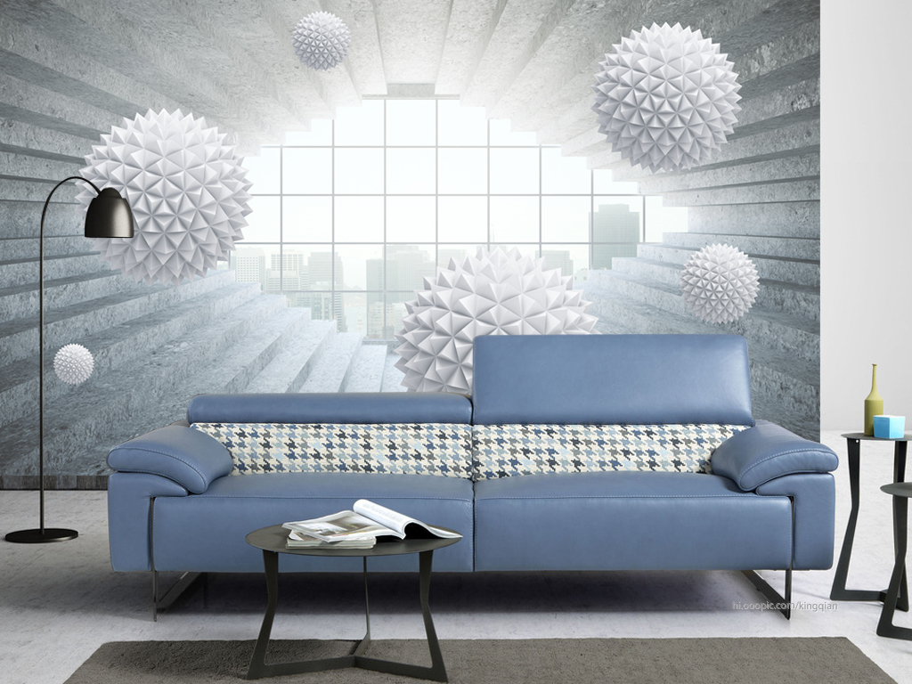 抽象建筑空间多面体圆球3d背景墙