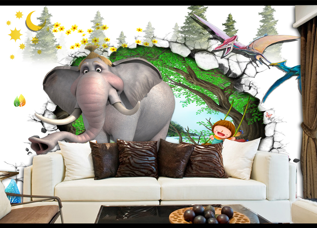 3d森林梦幻森林卡通背景墙壁画