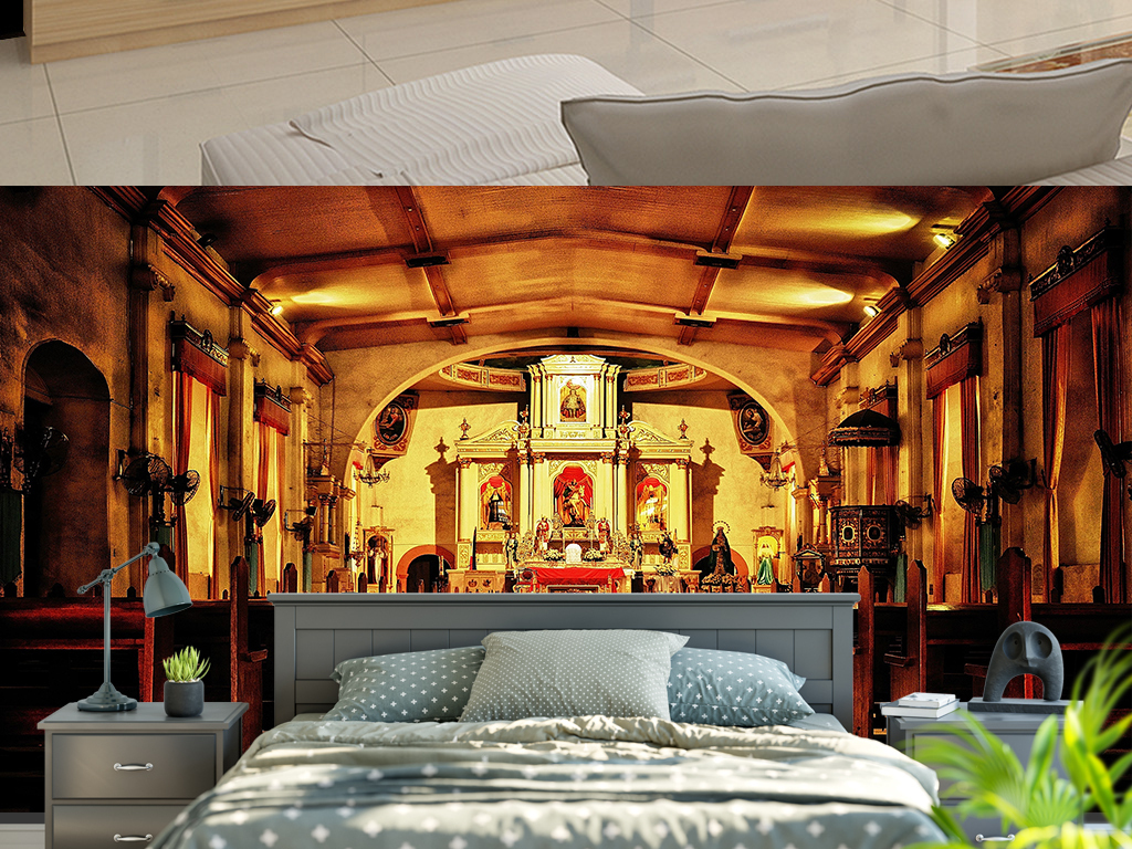 3d空间立体视觉艺术走廊教堂背景墙