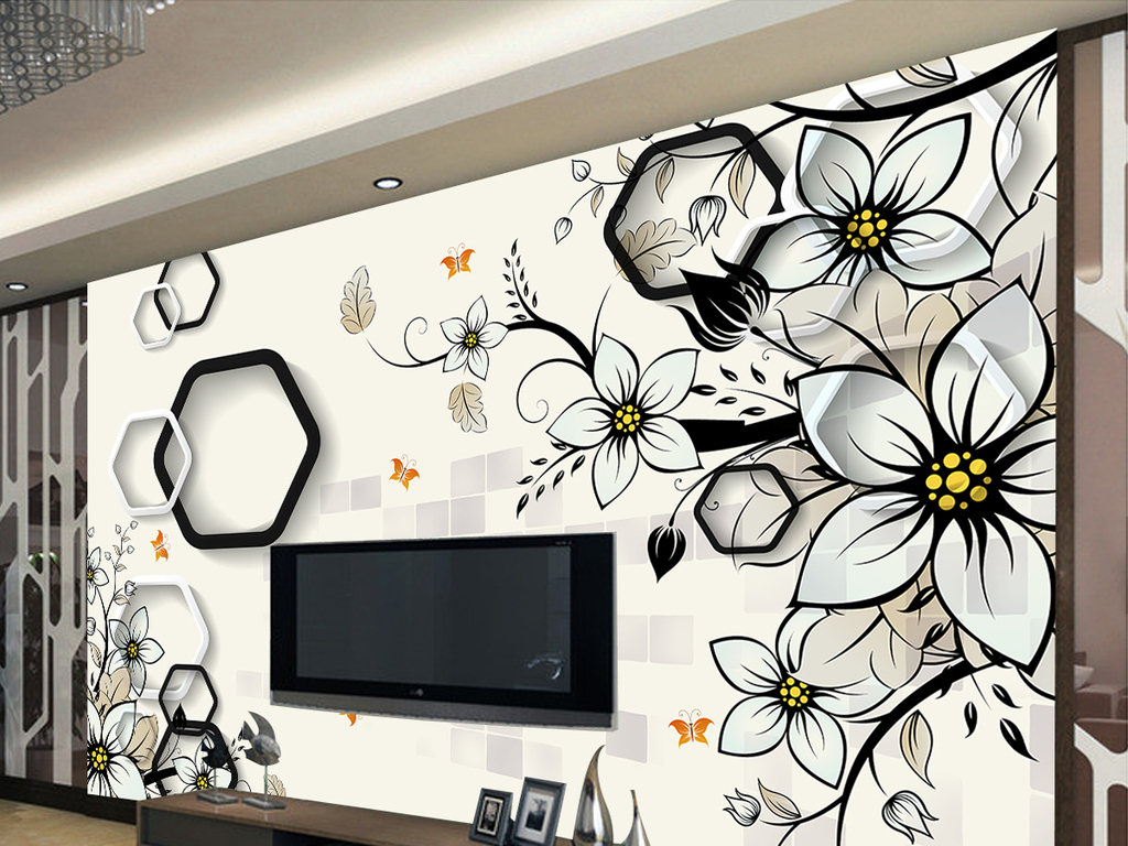 花卉3d时尚壁画电视背景墙下载-编号16408637-3d电视背景墙-我图网