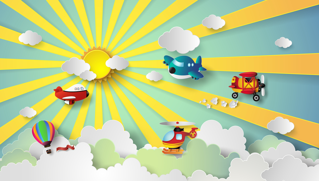 裸眼3d立体卡通天空儿童房背景墙可爱壁画