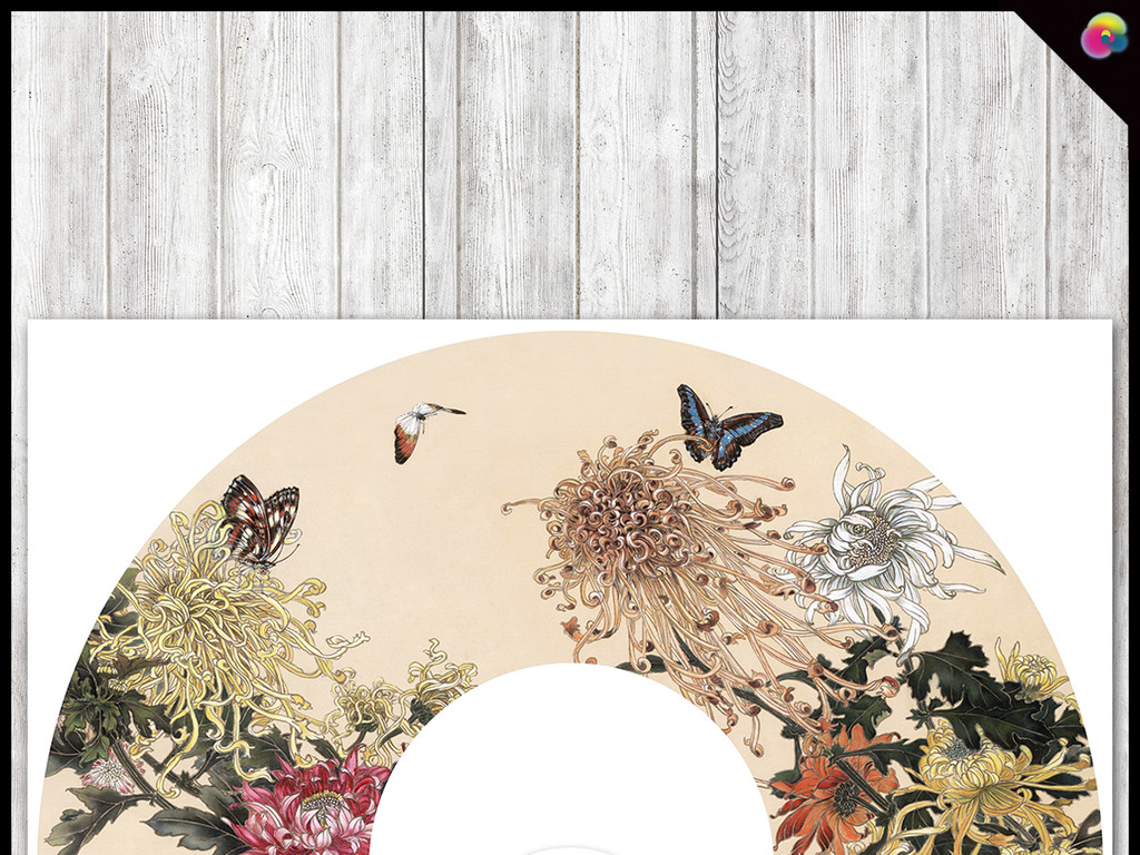 国画东篱吐佳菊工笔画菊花蝴蝶水墨画