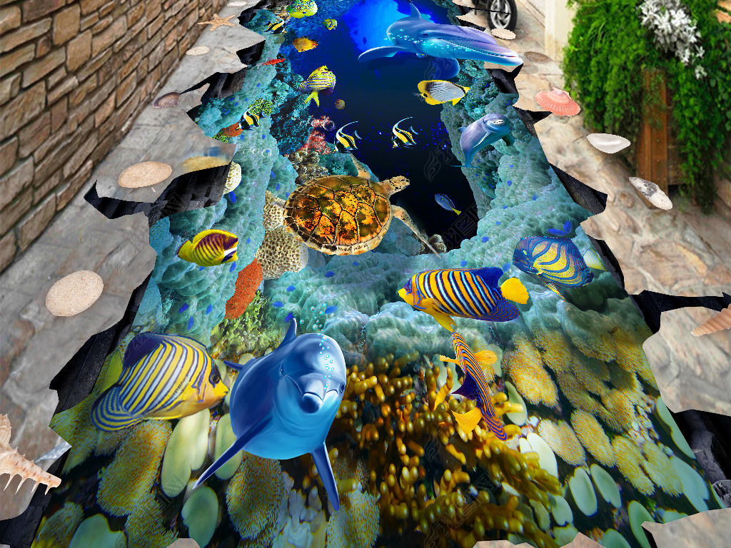 海底世界3d立体画地板街头公园地画