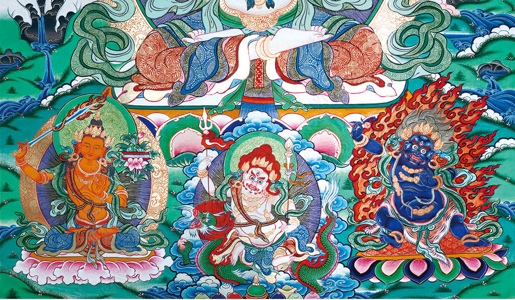 原创高清唐卡四臂观音像壁画菩萨像版权可商用