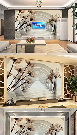 立体透明花朵倒影电视客厅背景墙壁画