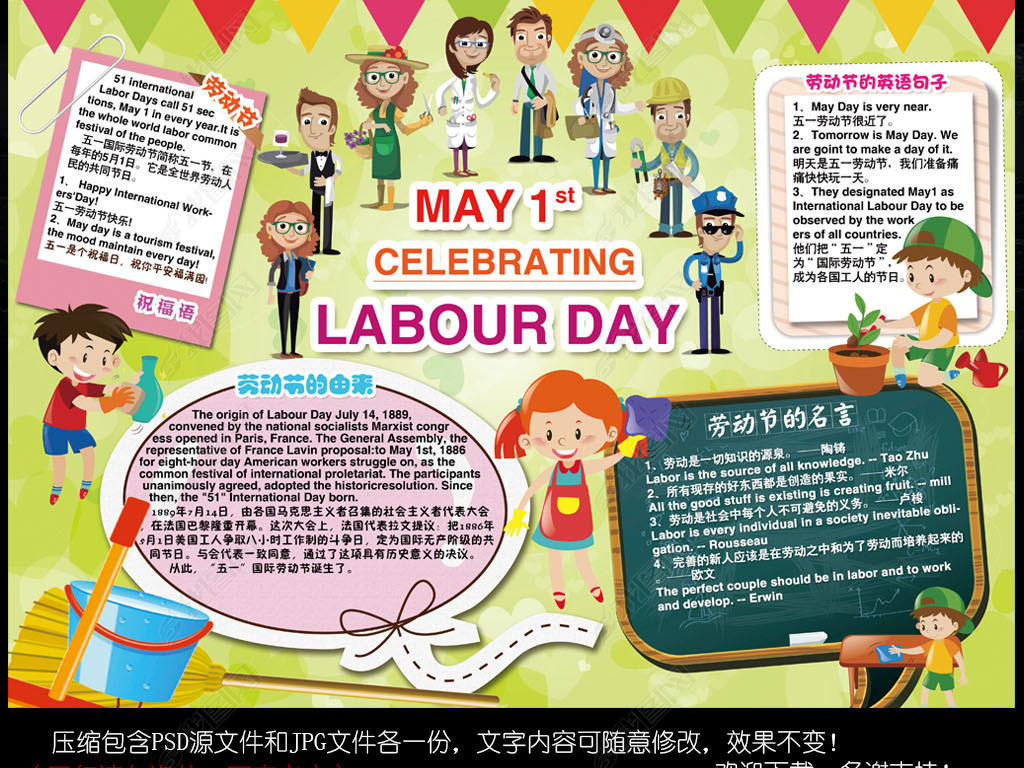 五一劳动节英文小报勤劳家务英语小报素材