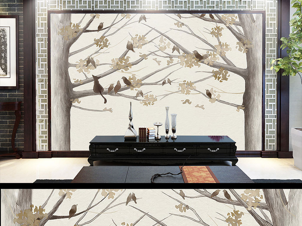 背景墙 电视背景墙 中式电视背景墙 > 手绘工笔花鸟 素材图片参数