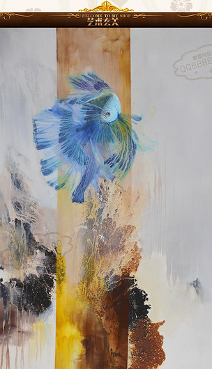 新中式孔雀鱼纯手绘艺术油画玄关