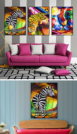 抽象彩色动物装饰画油画