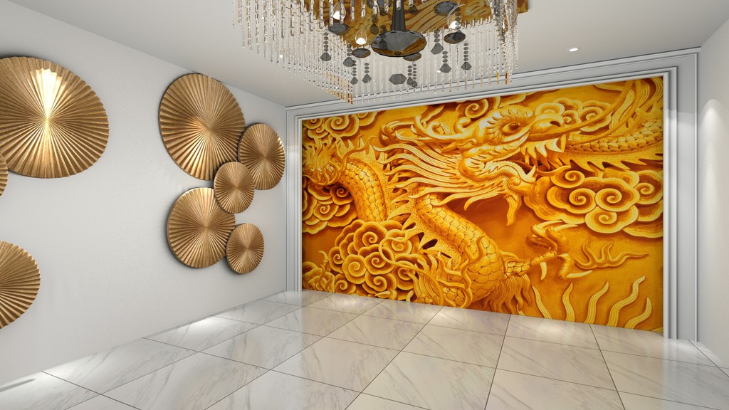 中国龙龙背景立体背景墙中式立体壁纸浮雕3D