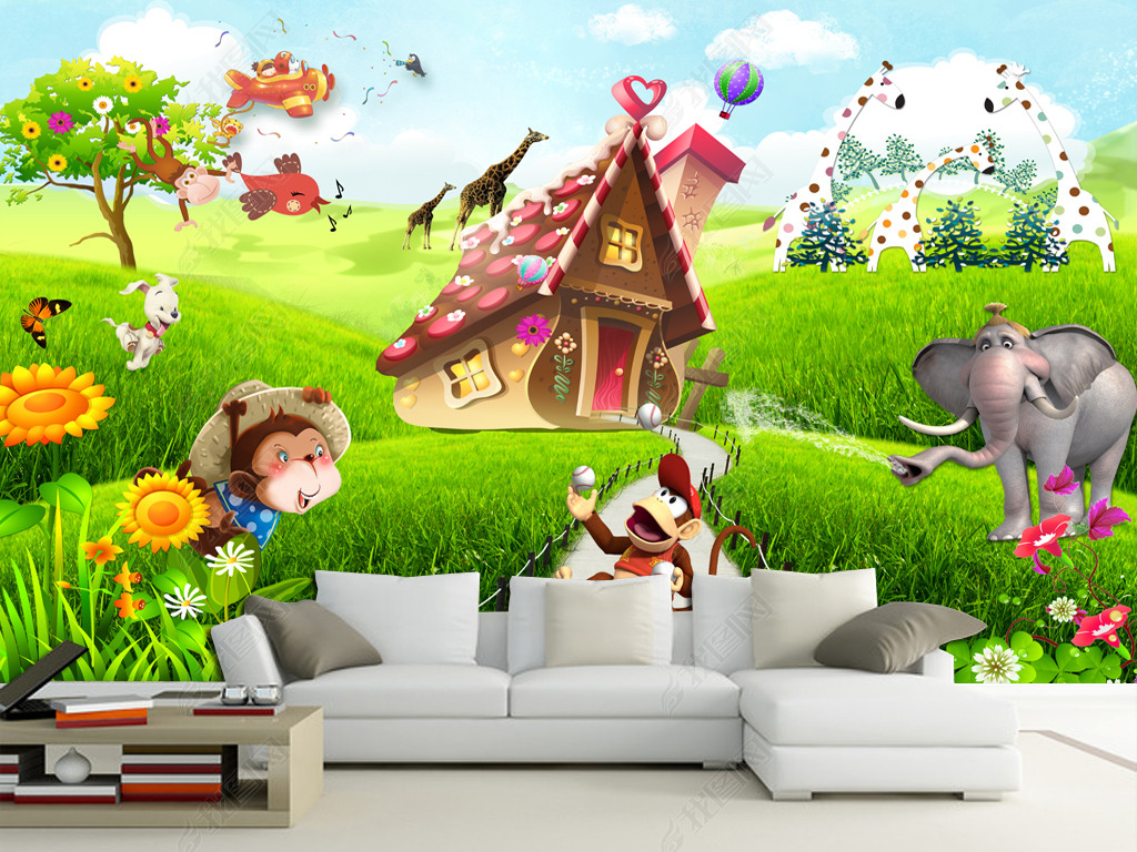 原创3d唯美风景儿童房卡通背景墙壁画