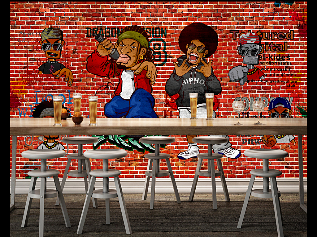 嘻哈艺术街头涂鸦怀旧餐饮ktv背景墙