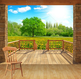 高清欧洲花园阳台风景背景墙