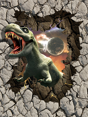 3d恐龙破墙而出装饰画背景墙