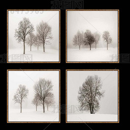 冬季里的一排树木白雪装饰画