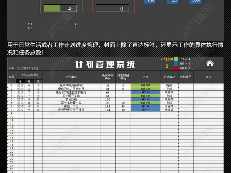 个人日常生活工作计划日程进度管理系统表格