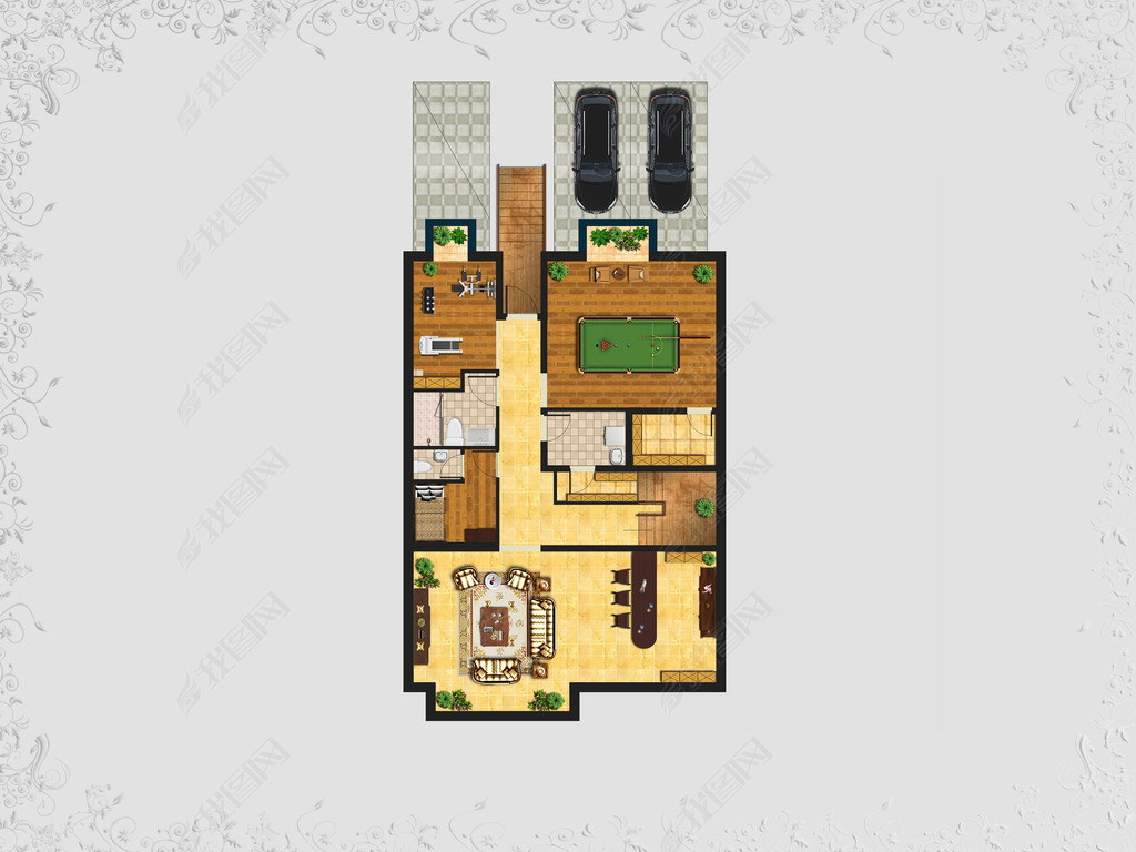 游艺室活动室及台球室户型彩色psd分层图下载-编号16476592-彩色平面