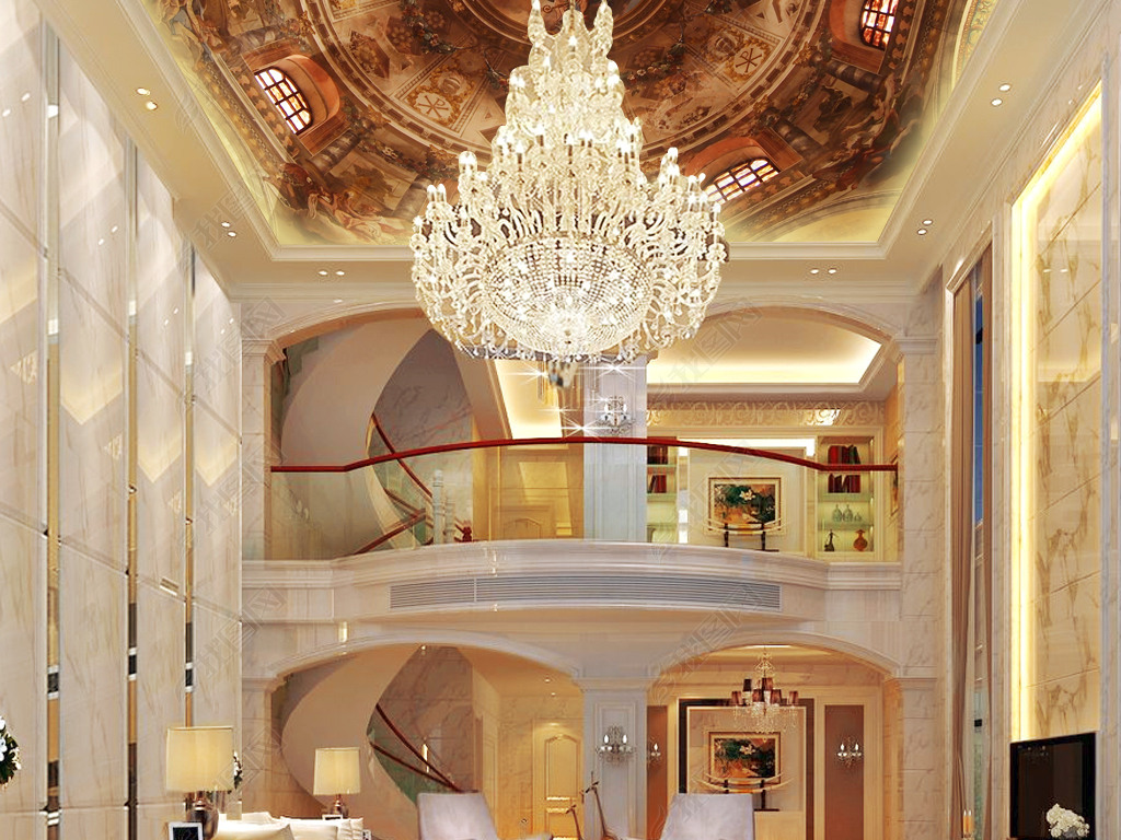 欧式圣维塔教堂穹顶天花天顶油画壁画背景墙