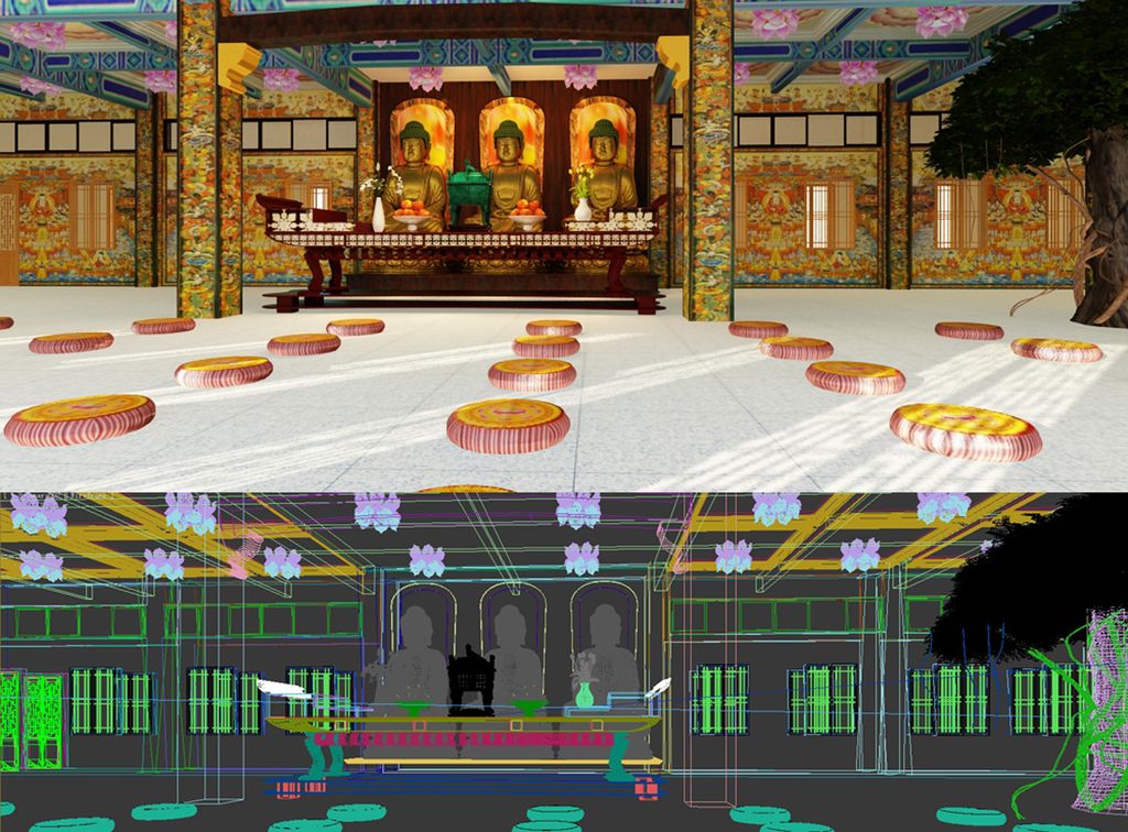 3d大雄宝殿室内佛堂祠堂动画卡通模型