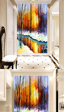 3d立体水彩抽象风景画油画背景墙